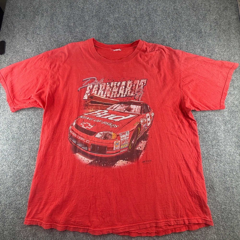 Vintage Dale Earnhardt Jr 8 Budweiser NASCAR T-Shirt Red XL Distressed Graphic